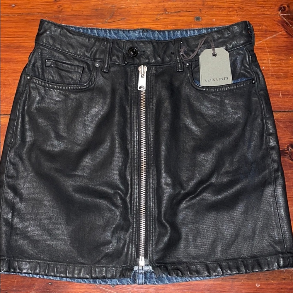 Black leather like denim skirt